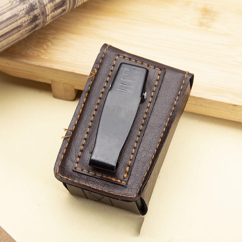 Metal Clip Leather Glasses Case for Seniors, Button-Type Reading Glasses Folding Case, Can Be Worn on a Belt, Convenient Waist Case