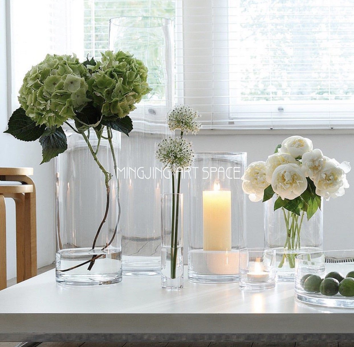 Nordic straight transparent glass vase Rich bamboo flowers Hydroponic flower vase Home florist flower arrangement ornaments Floral art