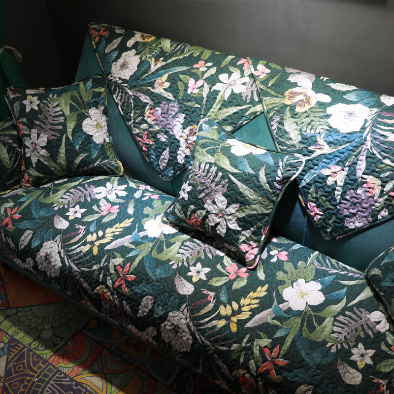 Rain Flower American Fields Garden Flowers Natural Elements Full Cotton Sofa Mat Cloth Art Non-slip All Season Universal Sofa Towels