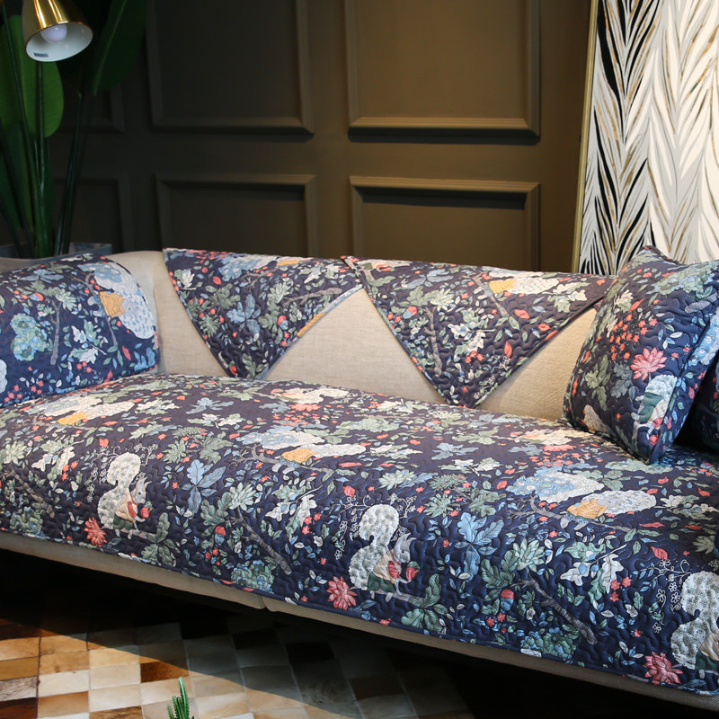 Rain Flower American Fields Garden Illustrations Full Cotton Sofa Mat Fabric All Season Universal Living Room Anti-Slip Sofa Towels Full Cover