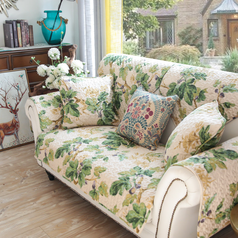 Rain Flower American Countryside Green Planting Sofa Mat Cloth Art Fields Garden Non-slip All Cotton Sofa Cover Towels Universal