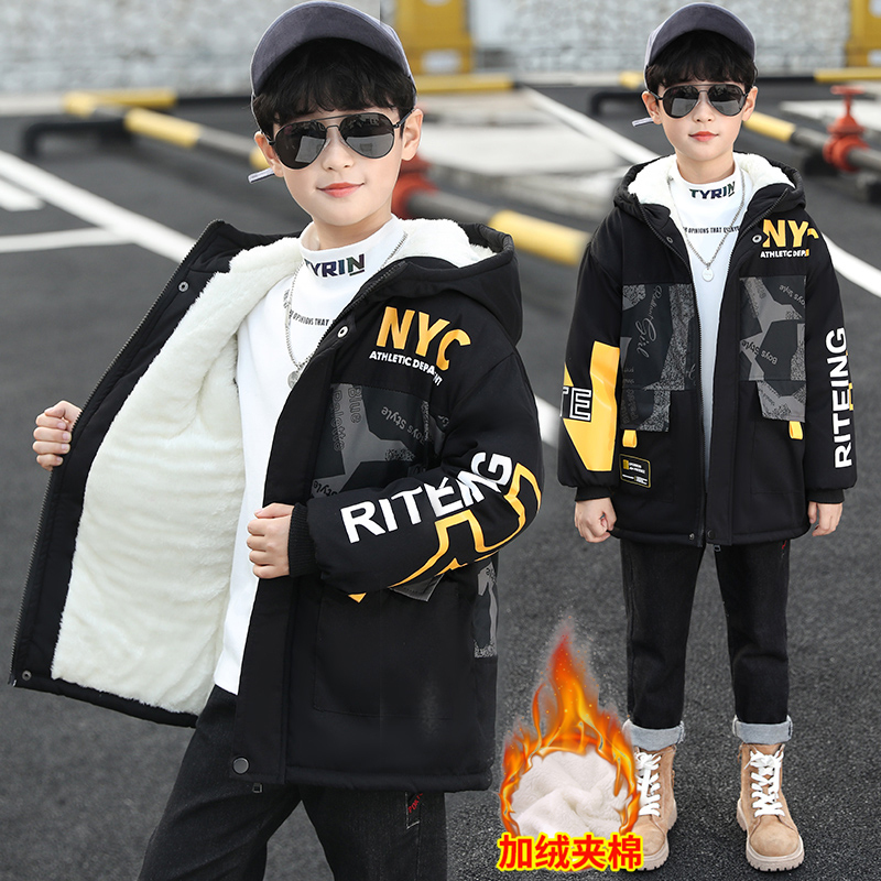 Boys' Winter Jacket 2026 New Model for Older Children, Boys' Winter Fleece-Lined Thick Parka Cotton Coat