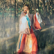 Wei and Jin Dynasty style Hanfu female fairy Chinese style wide sleeve flow fairy dress Ancient dress full set collar waist skirt suit Spring and Autumn