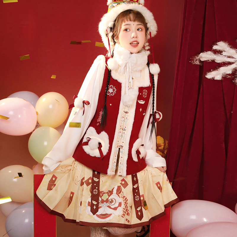 Lion Lion Ruyi original Winter Ming-made Han suit Women Garsuede Bichia Lunar New Year Horse Noodle Dress with New Year's Eve suit