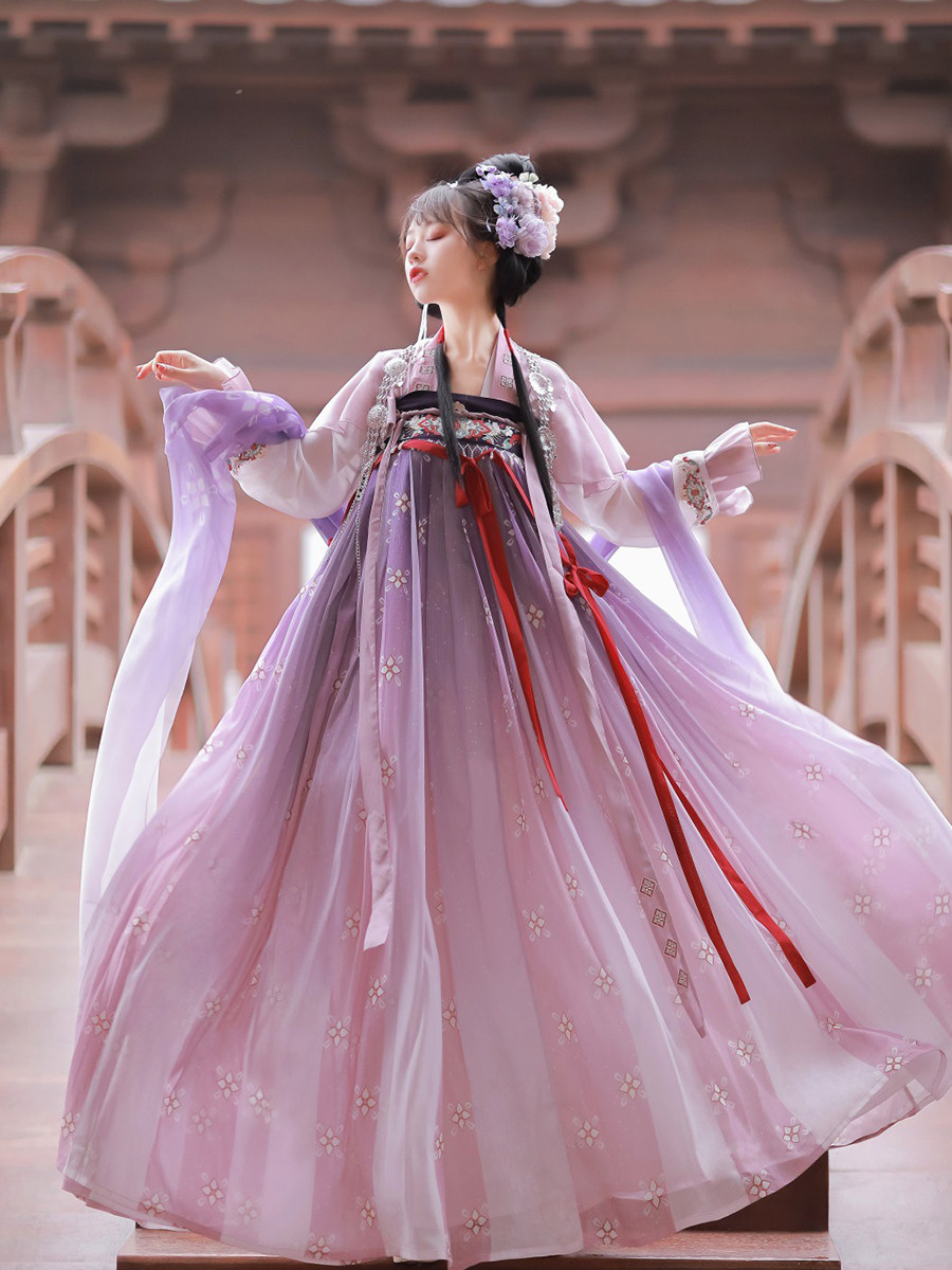 The Country of Gems Original Tang Dynasty Hanfu Women's Purple Improved Chest Skirt Chinese Style Elegant Ancient Costume Suit Spring and Autumn