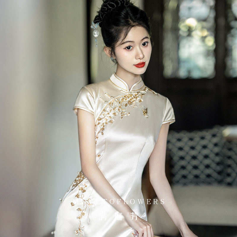 曼庭坊 | 安祥の新しい中国のチャイナドレス女性の気質の優雅な婚約ドレスのスカート 2025 新しいスタイルの日常着