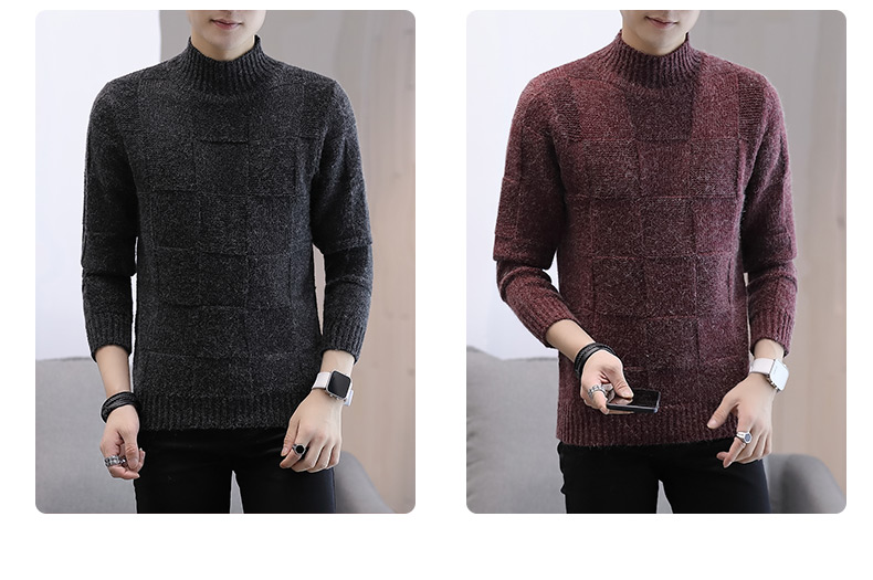 秋冬季半高领毛衣男宽松加厚中领长袖针织衫韩