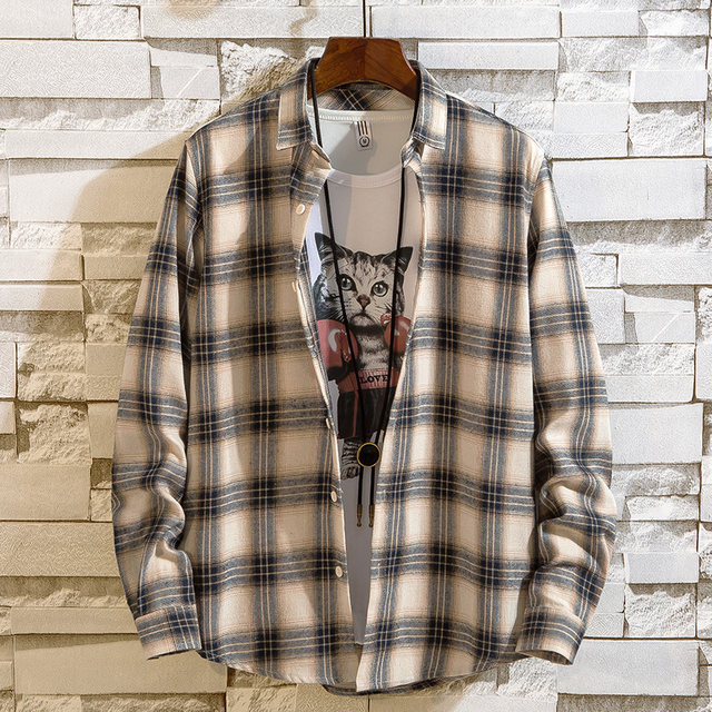 Spring and autumn plaid shirt men's long-sleeved youth shirt high school junior high school student Korean style trendy handsome top