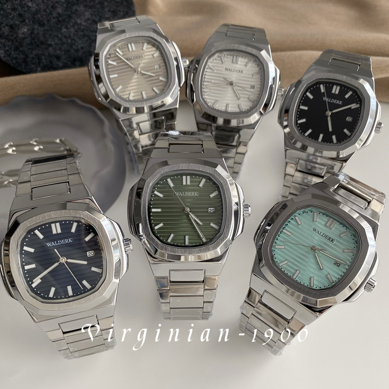 【Virginian1900】Square Nautilus Calendar Luminous Steel Band Waterproof Genuine Fashion Men's Watch
