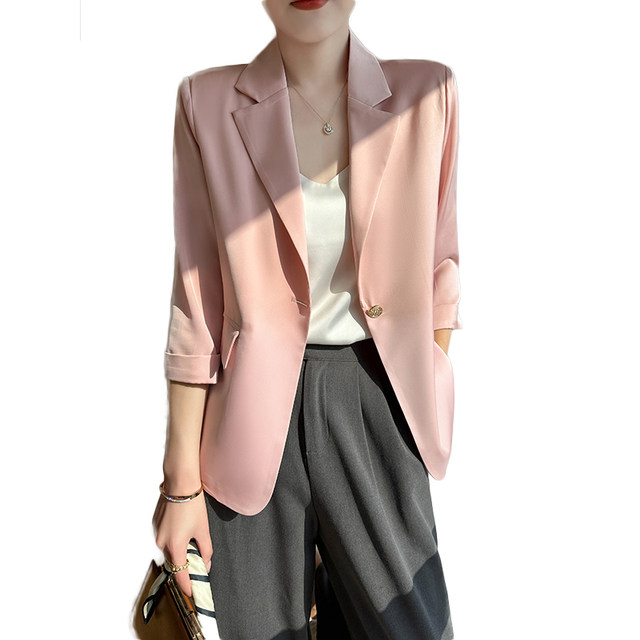 Spring and summer thin women's acetate satin small suit jacket with a sense of design and temperament, self-cultivation suit jacket, versatile and thin