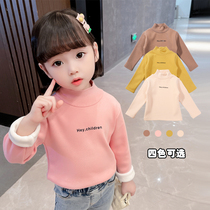 Girls fleece bottoming shirt autumn and winter 2021 new childrens foreign style childrens clothing girl baby thickened one-piece fleece sweater