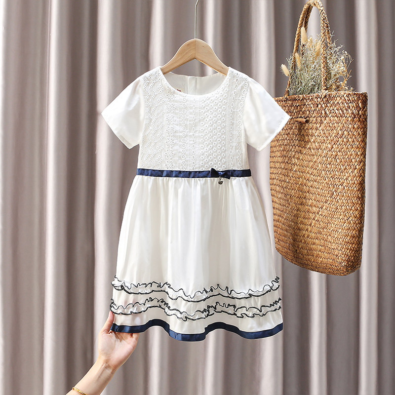 Girls summer dress princess dress 2022 new cotton Korean version white fashion medium and big children's short-sleeved dress foreign style