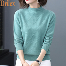 Cardigan women 100% pure wool semi-high collar in autumn and winter sweater pullover knitwear loose thin base shirt