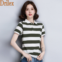 Short-sleeved T-shirt womens lapel collar 2019 summer new slim Korean top Joker striped womens half-sleeved polo shirt