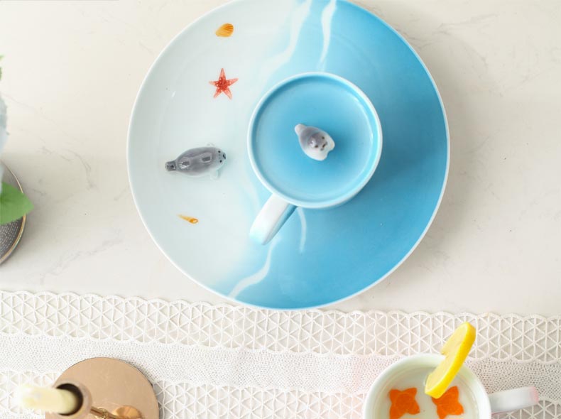 Creative mugs ceramic coffee cup with cover spoon plate pink girl heart of Japanese cartoon breakfast cup for ranging