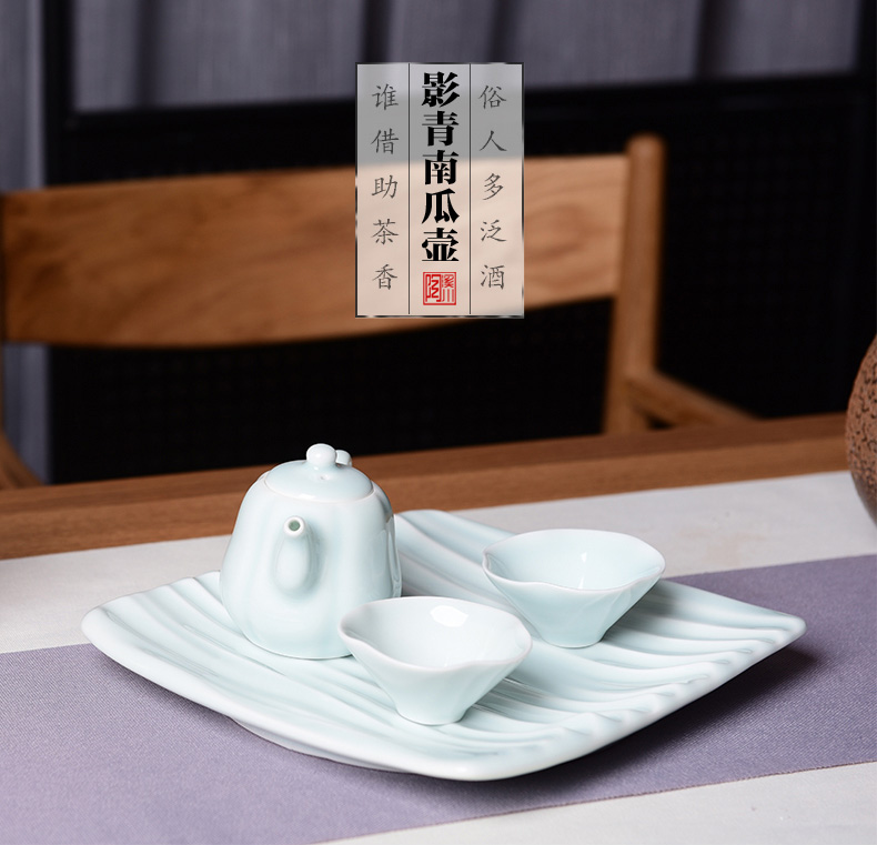 TaoXiChuan jingdezhen ceramic film blue pumpkin pot home a whole set of kung fu tea set sample tea cup