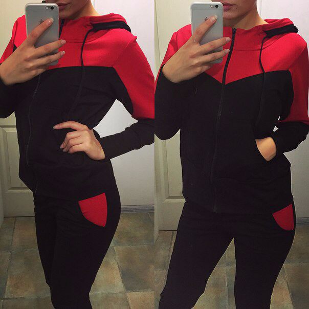 Dames patchwork sport hoodie en short set voor casual_voghion.com