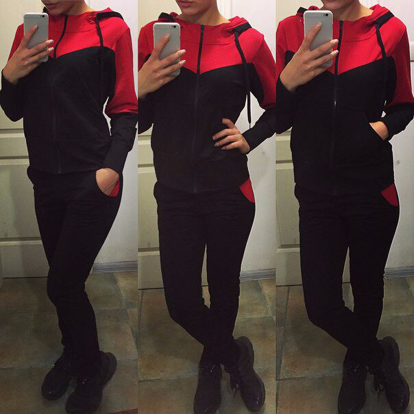 Dames patchwork sport hoodie en short set voor casual_voghion.com