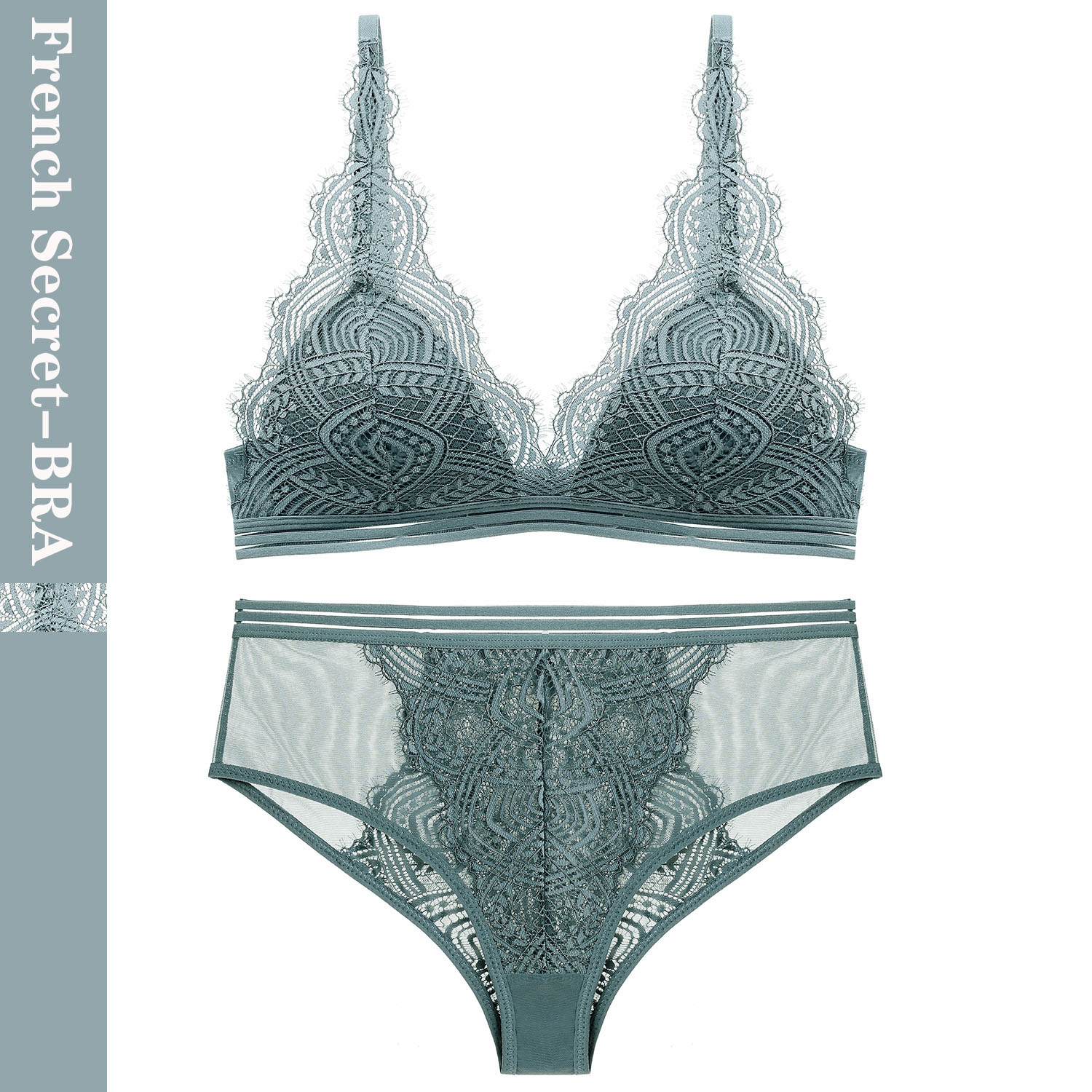 French lace thin cotton comfortable small chest gathering no steel ring sexy beautiful back breathable triangle cup underwear set women