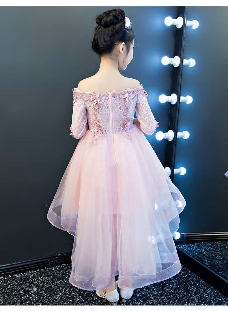 Màu hồng cô gái công chúa váy trẻ em của sàn catwalk trang phục cưới hoa cô gái fluffy áo sơ mi tổ chức sinh nhật buổi tối ăn mặc mùa hè quần áo be gái 10 tuổi
