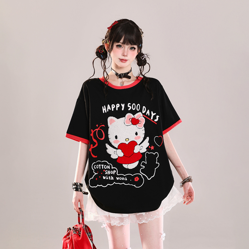 American-Style Sweet and Cute Kitty Cat Short-Sleeve T-Shirt for Women, Summer 2026 New Model, Loose Fit, Slimming, Casual, Versatile Half-Sleeve American-Style Sweet and Cute Kitty Cat Short-Sleeve T-Shirt for Women, Summer 2026 New Model, Loose Fit, Slimming, Casual, Versatile Half-Sleeve