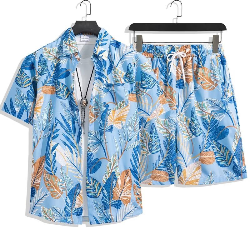 Short-Sleeved Beach Shirt Set, Hawaii Sanya Travel, Summer Thin Style, Unisex Couple Style, Group Performance Clothing