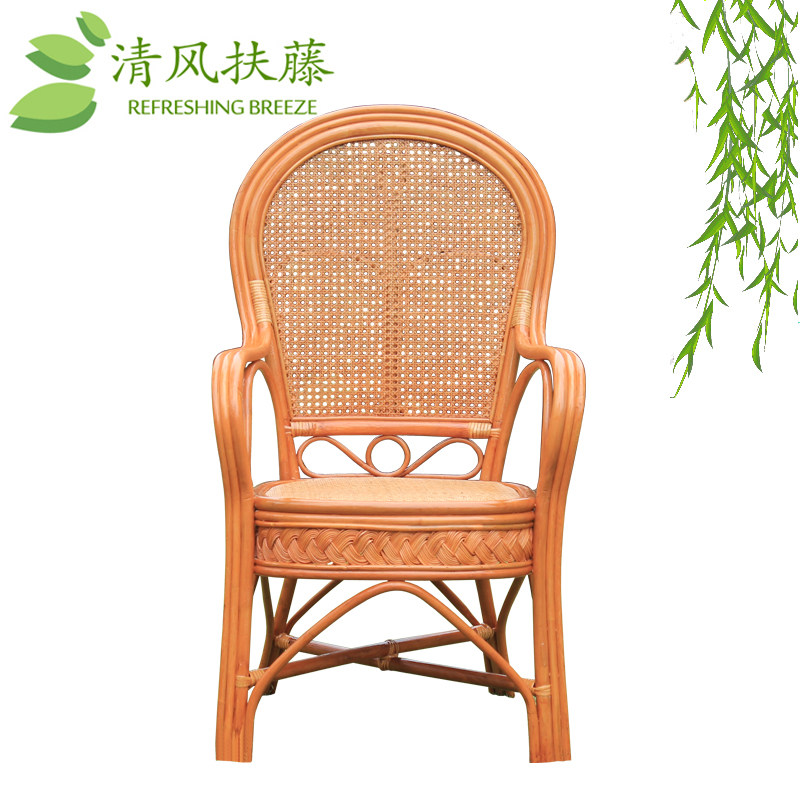 Real rattan chair single single office study balcony leisure mahjong elderly high back handmade natural chair