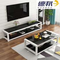  Simple modern paint TV cabinet coffee table combination set Tempered glass simple small apartment living room floor cabinet Mini