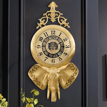 Pure brass elephant decorative wall clock European light luxury living room clock home entrance wall clock American art clock