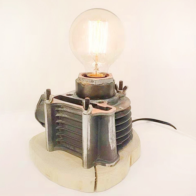 Industrial style bedside table lamp creative punk cylinder liner solid wood base American retro decoration dormitory small table lamp