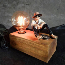 Creative American Retro Nostalgia Decorative small table lamp desk headlights Bar Coffee pendulum Feng Shui Wood Brick Dimming Light