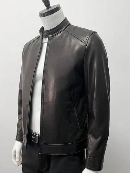 2024新品高端山羊皮真皮皮衣男时尚帅气机车短款立领皮夹克外套男