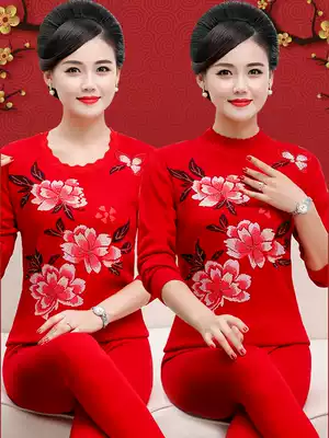 This year's red hot clothes female ox year plus velvet padded suit middle-aged and elderly autumn clothes sanitary pants mother winter