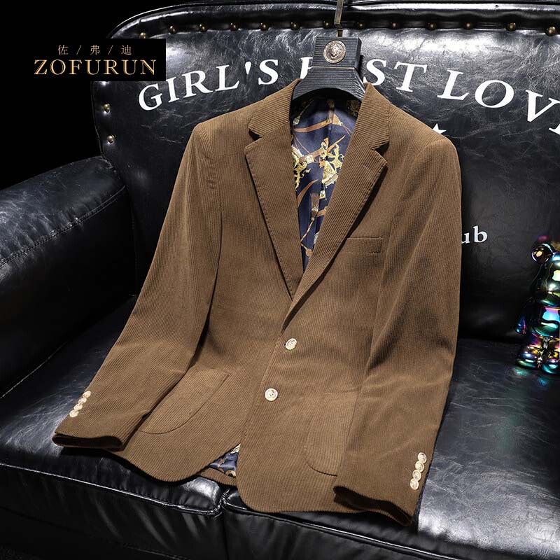 Zofurun High-End Men's Slim-Fit Suit Jacket, Fashionable Casual Corduroy Single-Breasted Korean-Style Jacket
