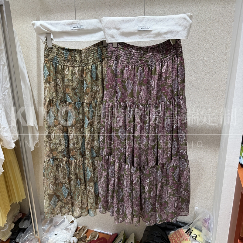 Authentic European Brand Muka 2026 Spring Collection, French-Style Resort Design, Elastic Waist, Slimming Paisley Print Skirt, Trendy