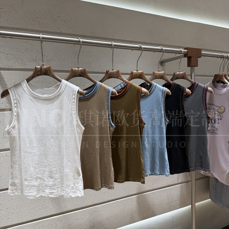 European Genuine Product Kii2026 Summer Style Fashionable Round Neck Color-Blocking Rolled Edge Slimming Sleeveless Versatile Tank Top for Women