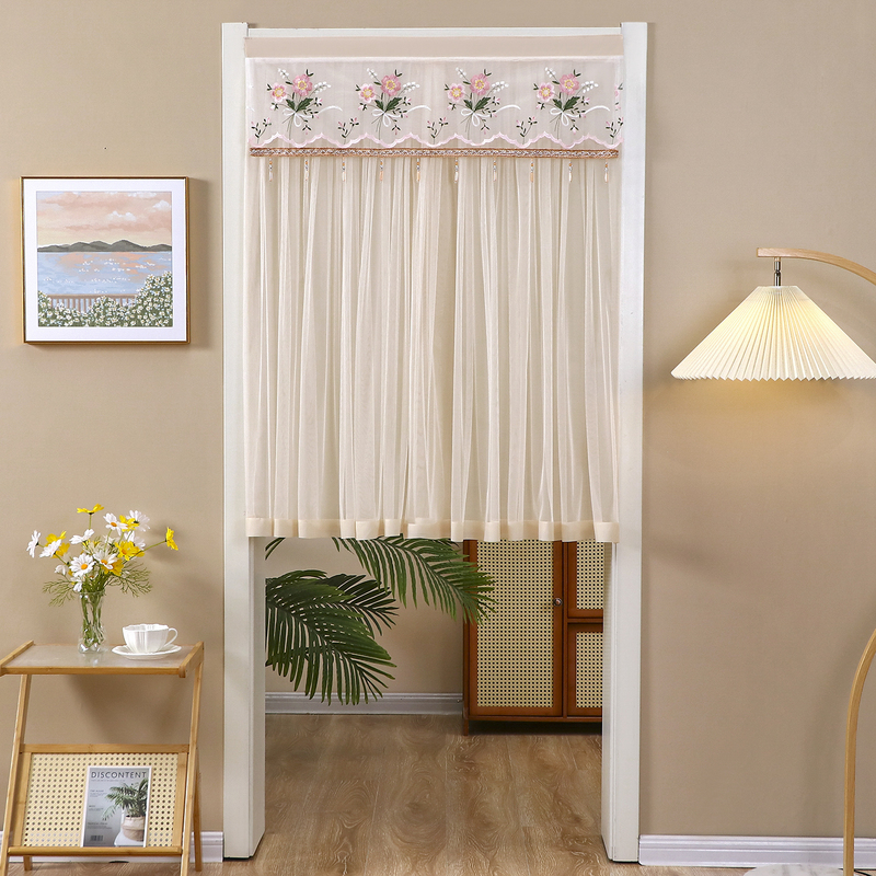 New Short Curtain for Home Use, No-Drill Telescopic Rod, Half Curtain with One Layer of Gauze and One Layer of Fabric, Decorative Hanging Curtain, Bathroom Curtain