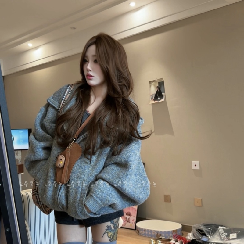 Is Yunyunyu Big V-Neck Hooded College Style Furry Sweater Cardigan Coat for Women Loose Knit Coat Couple Style