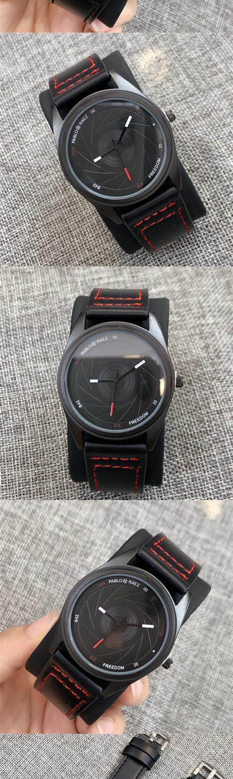 New Fashion watch Spiral Dial Personalized Men's Belt Quartz Tungsten Steel Black Case_voghion.com