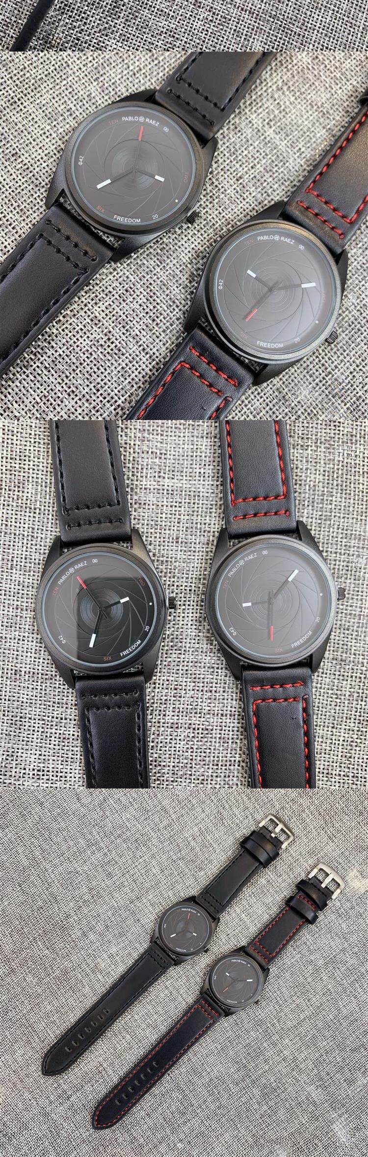 New Fashion watch Spiral Dial Personalized Men's Belt Quartz Tungsten Steel Black Case_voghion.com