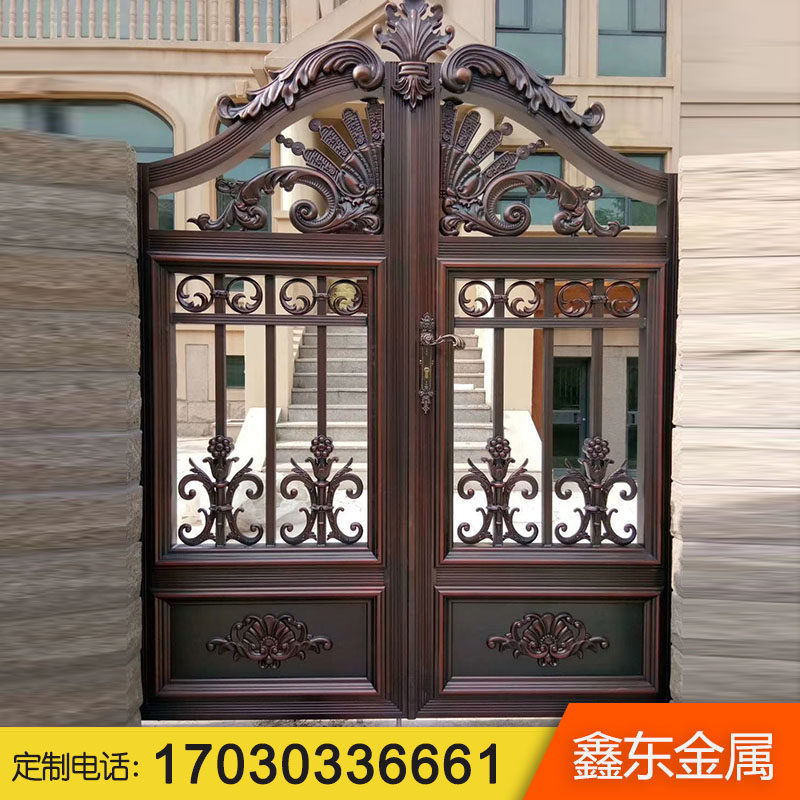 Aluminum Art Gate Aluminum Alloy Villa Pair Open Countryside Courtyard Wall Electric Garden Countryside Double Switch Small Door Iron
