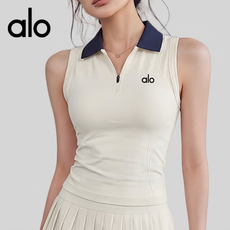 Aio New Polo Collar Sports Pilates Fitness Vest Outdoor Running Casual Yoga Zipper Top Set