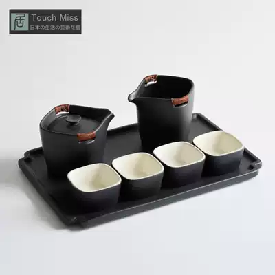 Touch Miss Japanese tea set set black coarse ceramic hand grab pot teapot simple and style home kung fu tea set