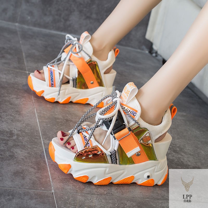 2021 new sports sandals women's summer Dad sandals pregnant women muffin sandals heightening hollow student temperament tide