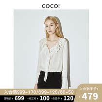 COCOCOZI fiber Luo (silk)flared sleeve silk shirt v-neck ruffle heavy mulberry silk shirt for women