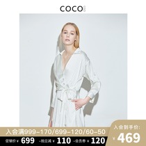 COCOCOZI soft shadow (silk)Mulberry silk striped waist dress female summer heavy silk shirt female