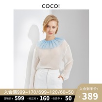 COCOCOZI silk top womens 2021 fashion contrast foreign style long-sleeved shirt temperament mulberry silk shirt summer