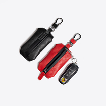 Genuine Leather Car Key Bag Men Personality Creative Cow Leather Lychee Veins Waterproof Zip Car Universal Key Cover Black
