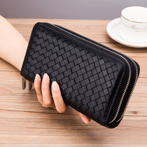 Versatile double layer zipped card wallet wallet integrated female oversized capacity document bit multi-position genuine leather woven long