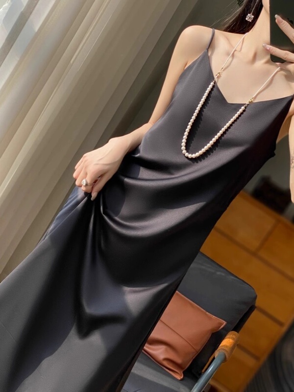 Acetate Satin Slip Dress for Women, Silk V-Neck, Summer, High-End, Elegant, Slimming, Silk Long Dress Acetate Satin Slip Dress for Women, Silk V-Neck, Summer, High-End, Elegant, Slimming, Silk Long Dress